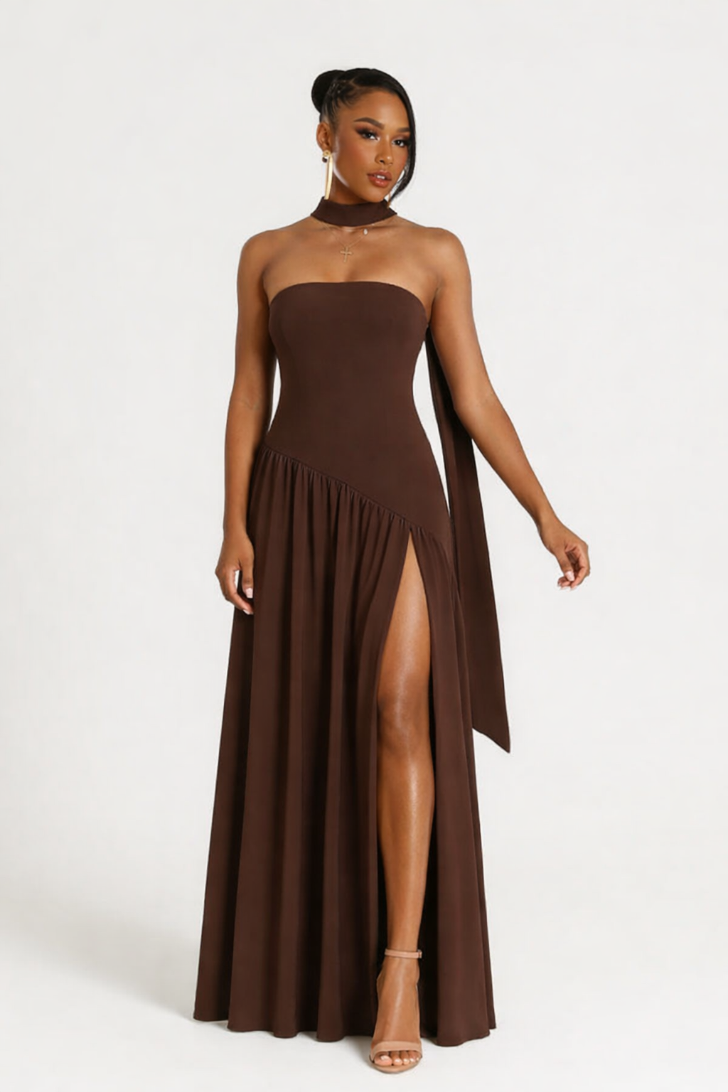 Deborah | Elegant Strapless Dress with High Slit for Women Zumarapparel Deborah | Elegant Strapless Dress with High Slit for Women Zumarapparel