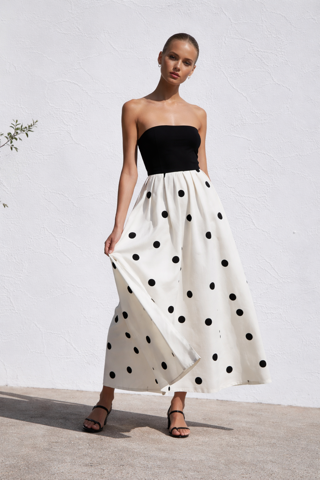 Ellen | Chic Strapless A-Line Polka Dot Dress for Summer